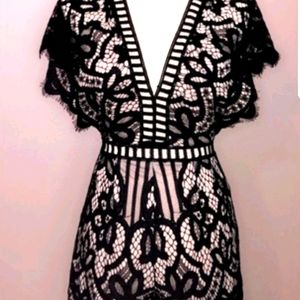 Black and Nude Lace Romper
